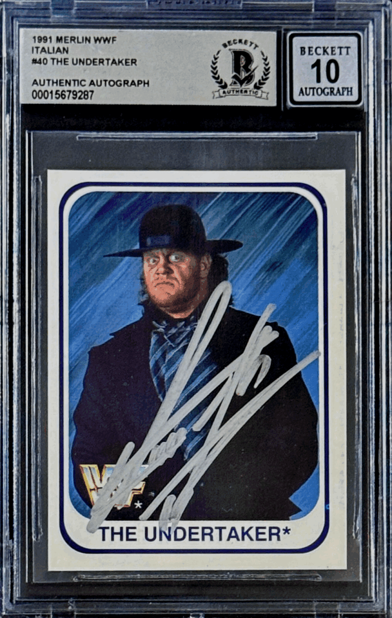 Undertaker Signed 1991 Merlin WWF Italian Card #40 Beckett 15679287 Auto 10 S