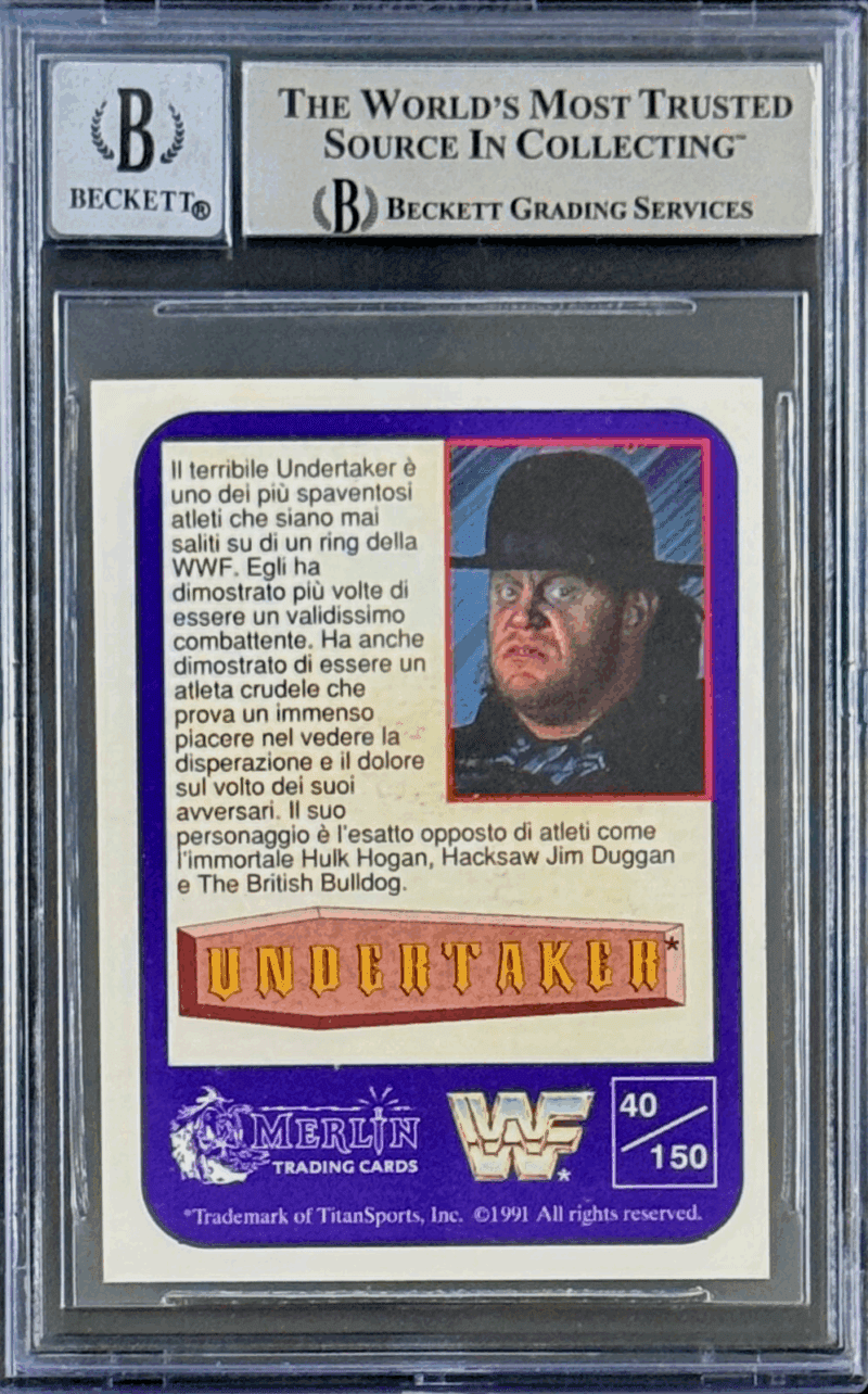 Undertaker Signed 1991 Merlin WWF Italian Card #40 Beckett 15679287 Auto 10 S - Image 2