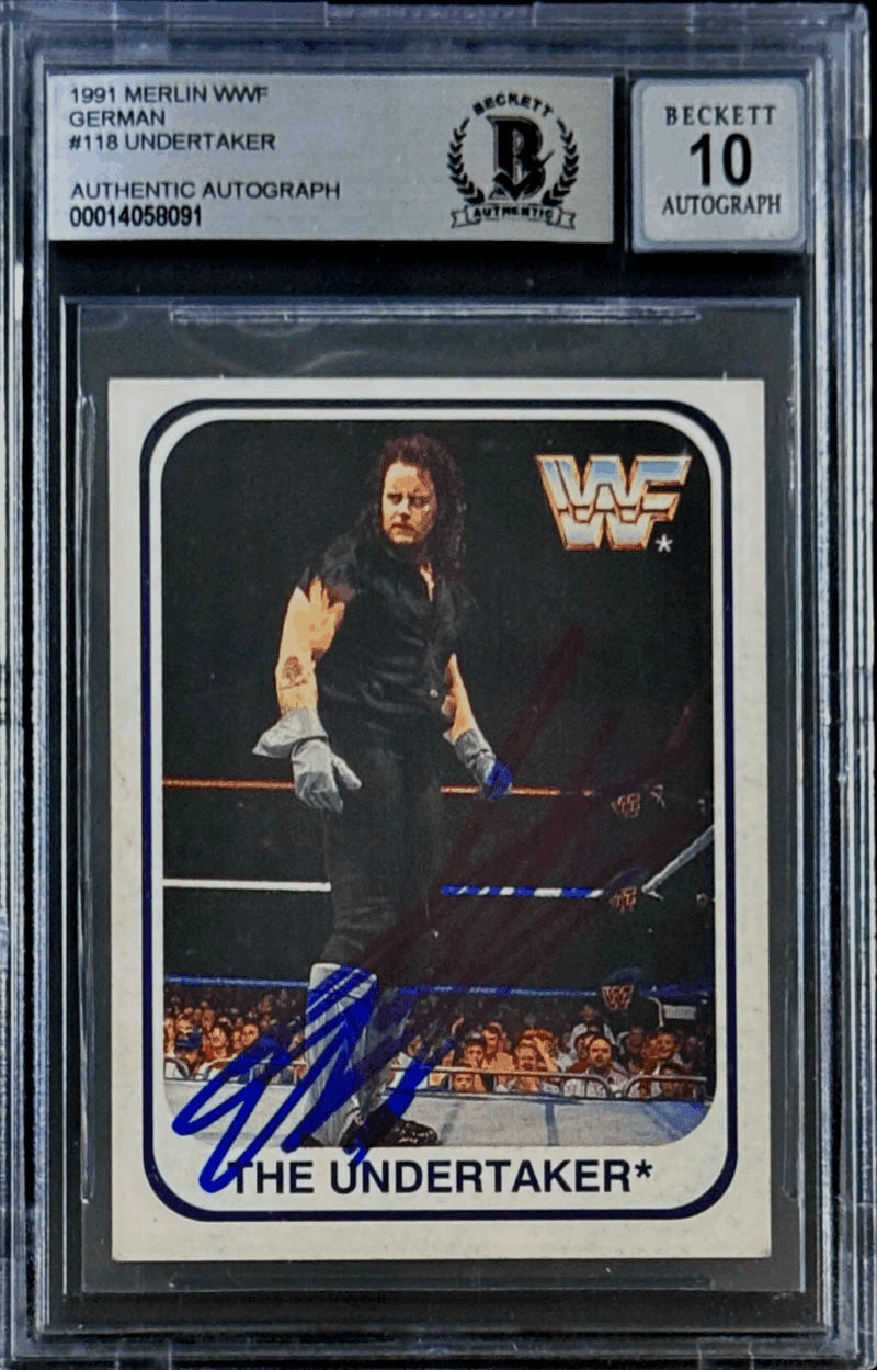 Undertaker Signed 1991 Merlin WWF German Card #118 Beckett 14058091 Auto 10 B