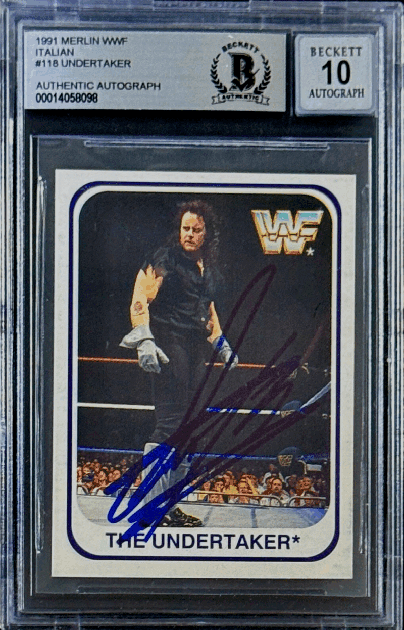 Undertaker Signed 1991 Merlin WWF Italian Card #118 Beckett 14058098 Auto 10 B