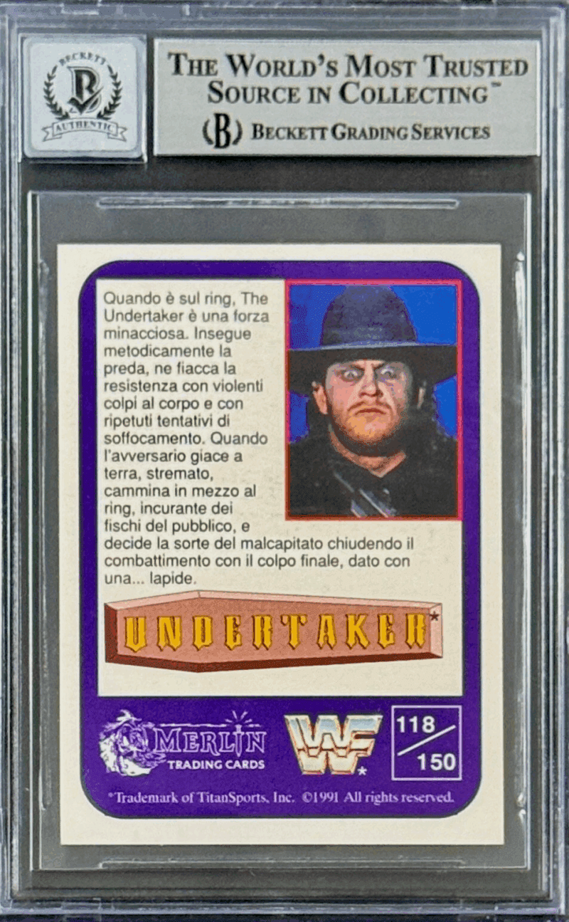 Undertaker Signed 1991 Merlin WWF Italian Card #118 Beckett 14058098 Auto 10 B - Image 2