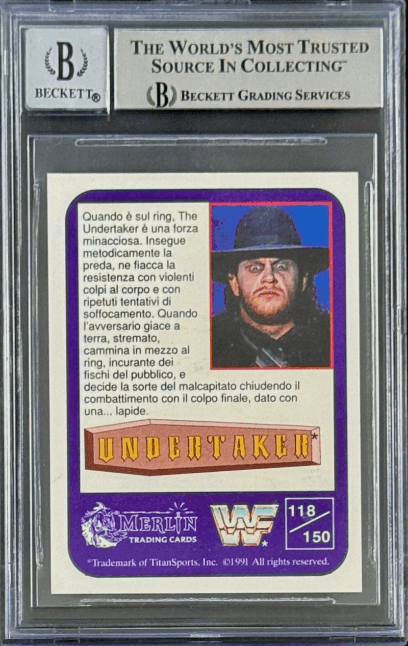 Undertaker Signed 1991 Merlin WWF Italian Card #118 Beckett 15679299 Auto 10 S - Image 2
