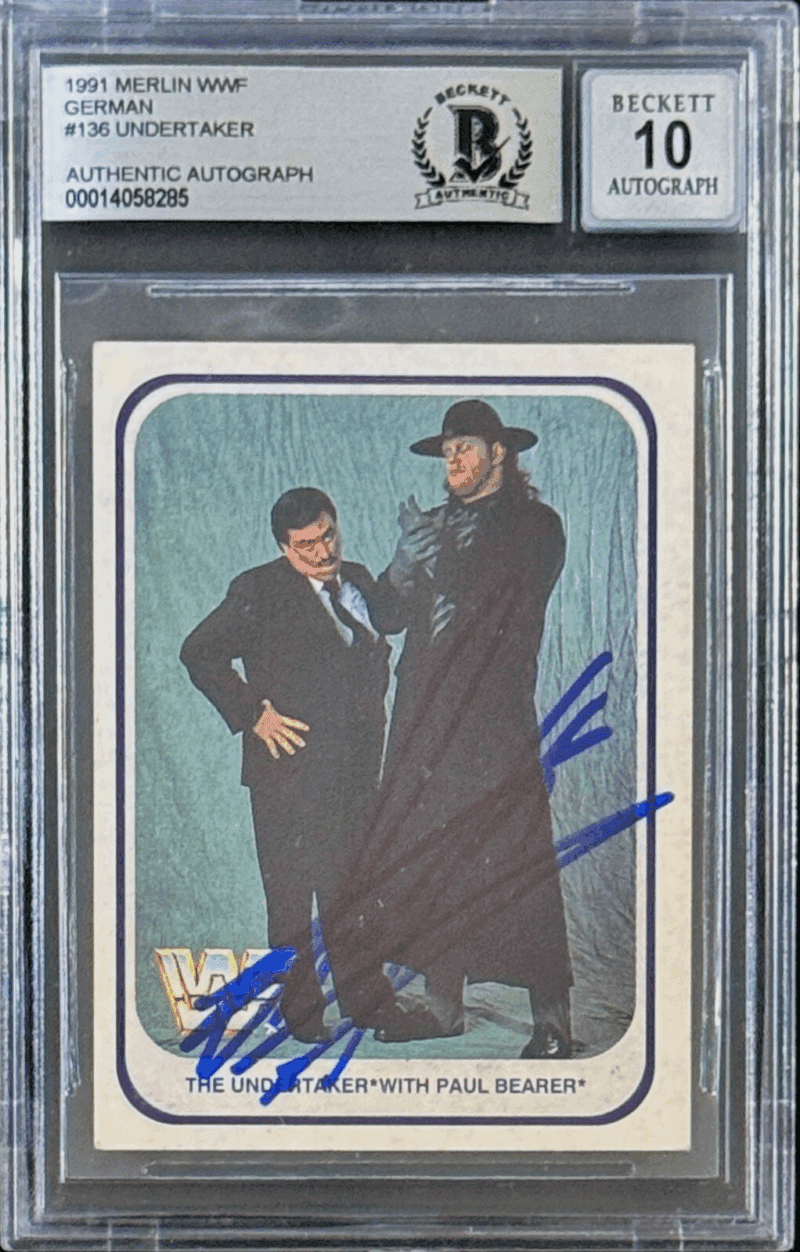 Undertaker Signed 1991 Merlin WWF German Card #136 Beckett 14058285 Auto 10 B