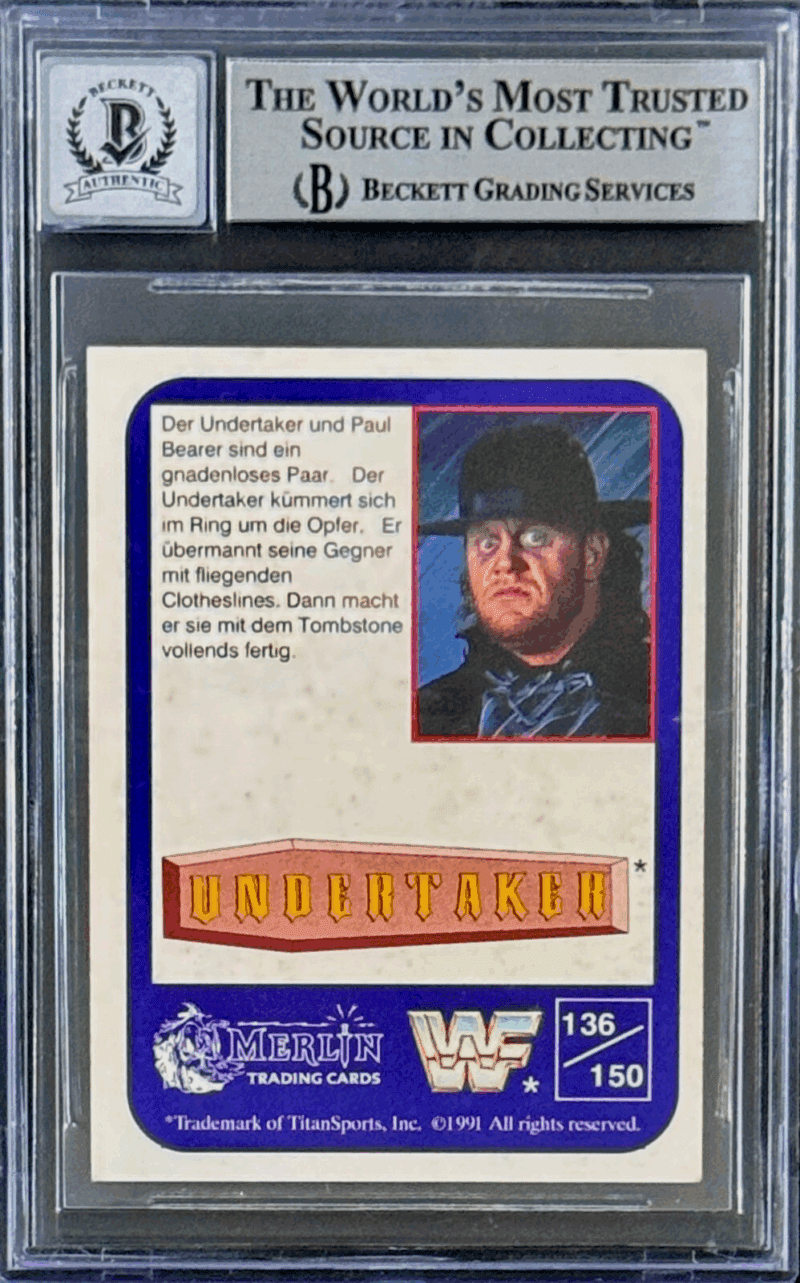 Undertaker Signed 1991 Merlin WWF German Card #136 Beckett 14058285 Auto 10 B - Image 2