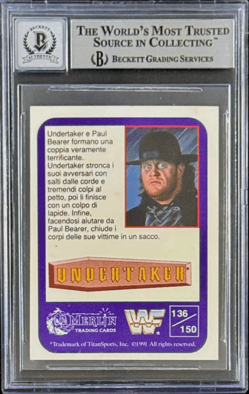 Undertaker Signed 1991 Merlin WWF Italian Card #136 Beckett 14058281 Auto 10 B - Image 2