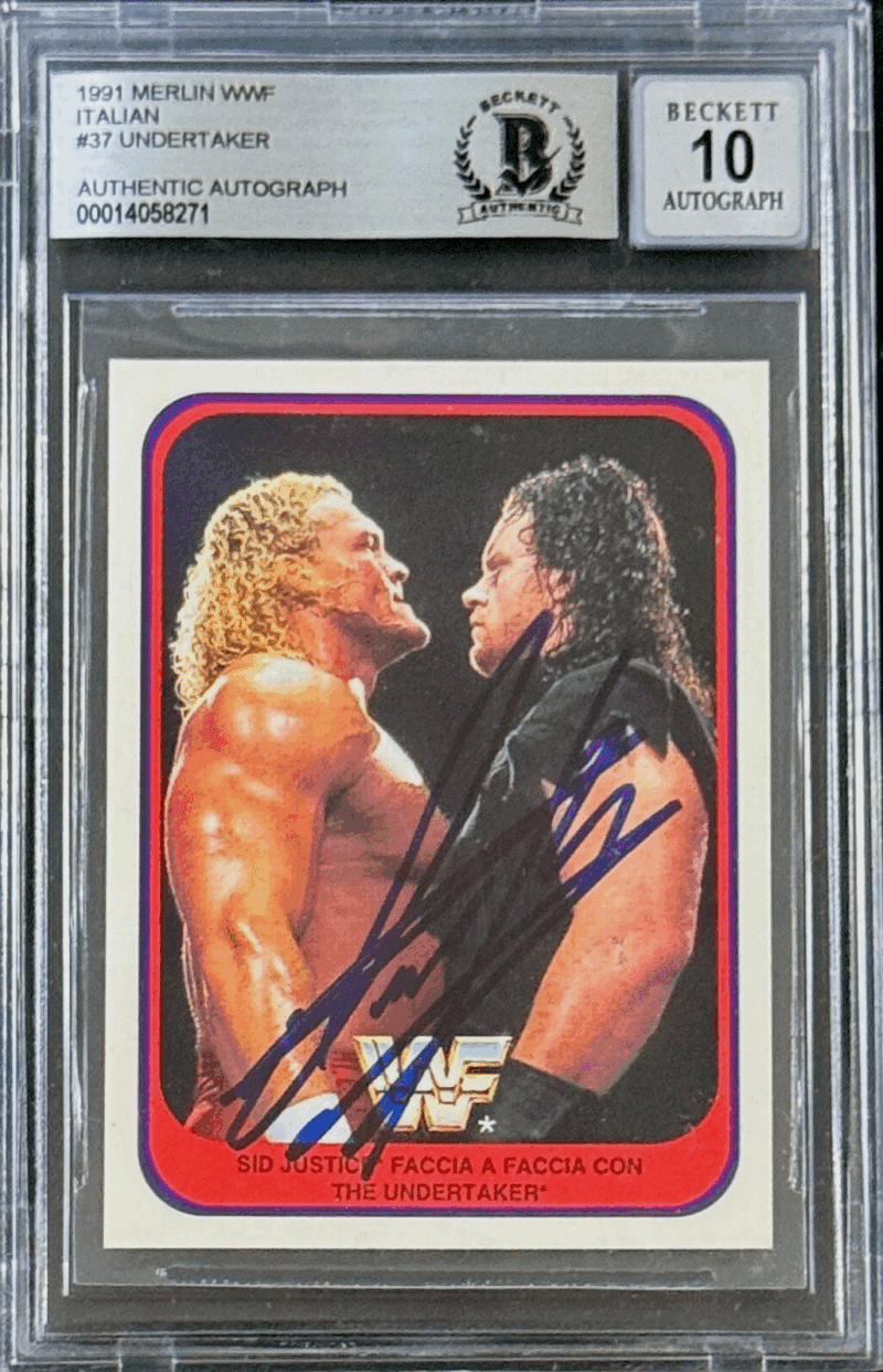 Undertaker Signed 1991 Merlin WWF Italian Card #37 Beckett 14058271 Auto 10 B