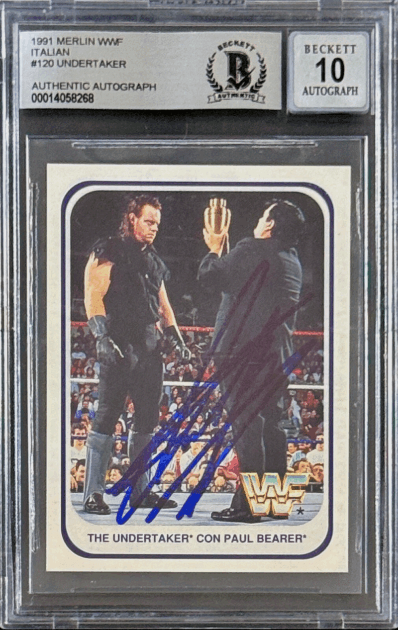 Undertaker Signed 1991 Merlin WWF Italian Card #120 Beckett 14058268 Auto 10 B