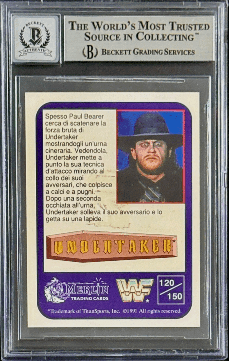 Undertaker Signed 1991 Merlin WWF Italian Card #120 Beckett 14058268 Auto 10 B - Image 2