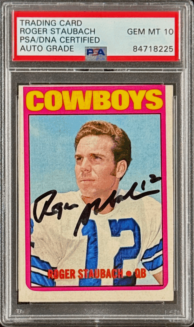 Roger Staubach Signed 1972 Topps RC Card #200 PSA 84718225 Auto 10