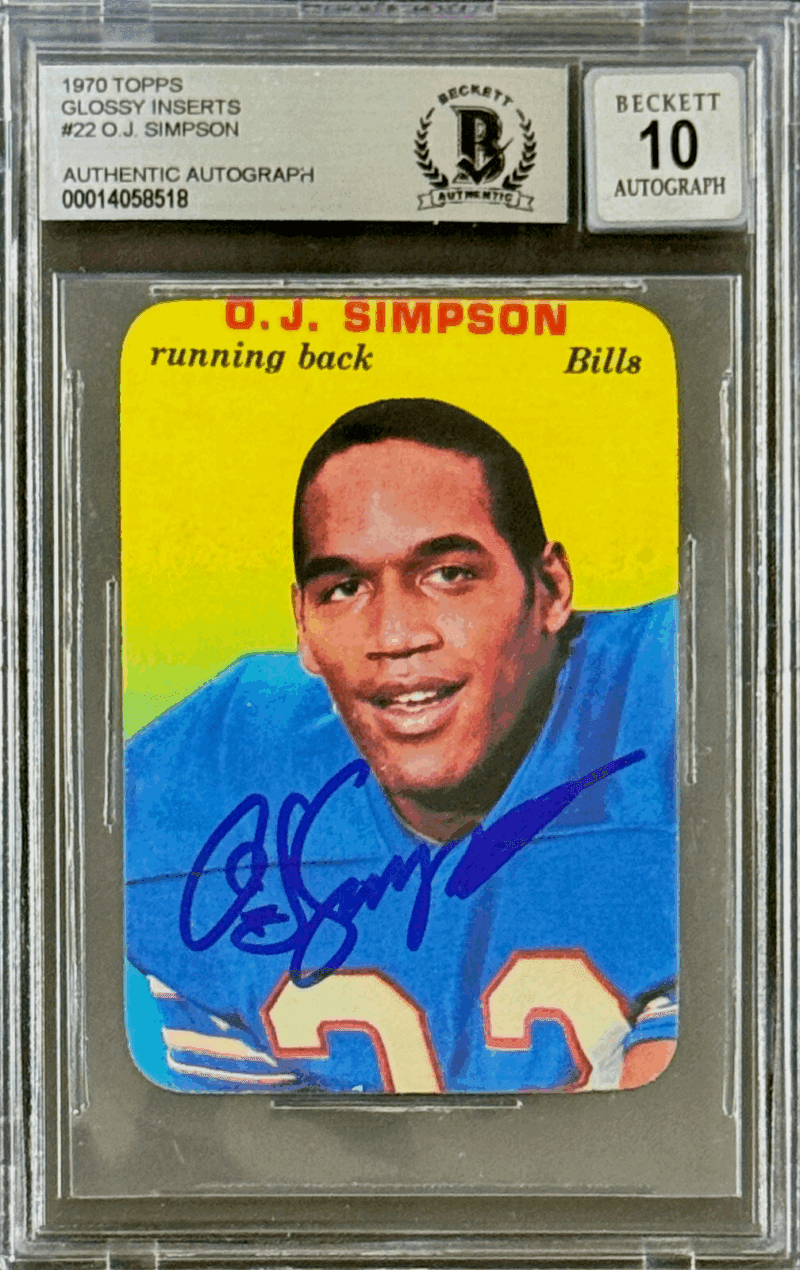 O.J. Simpson Signed 1970 Topps Super Card #24 Beckett 14058518 Auto 10 Rookie
