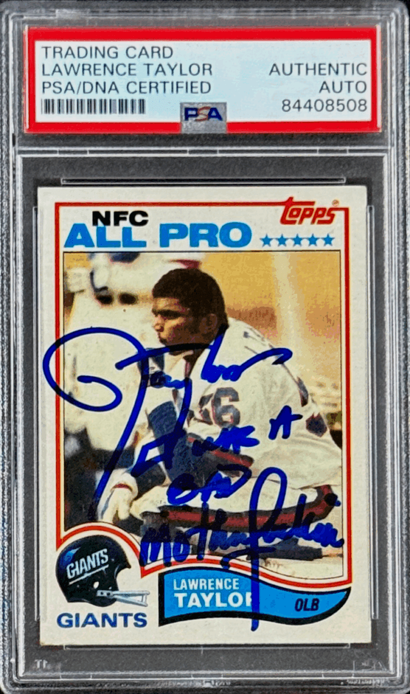 Lawrence Taylor Signed Autographed 1982 Topps Card #434 PSA 84408508