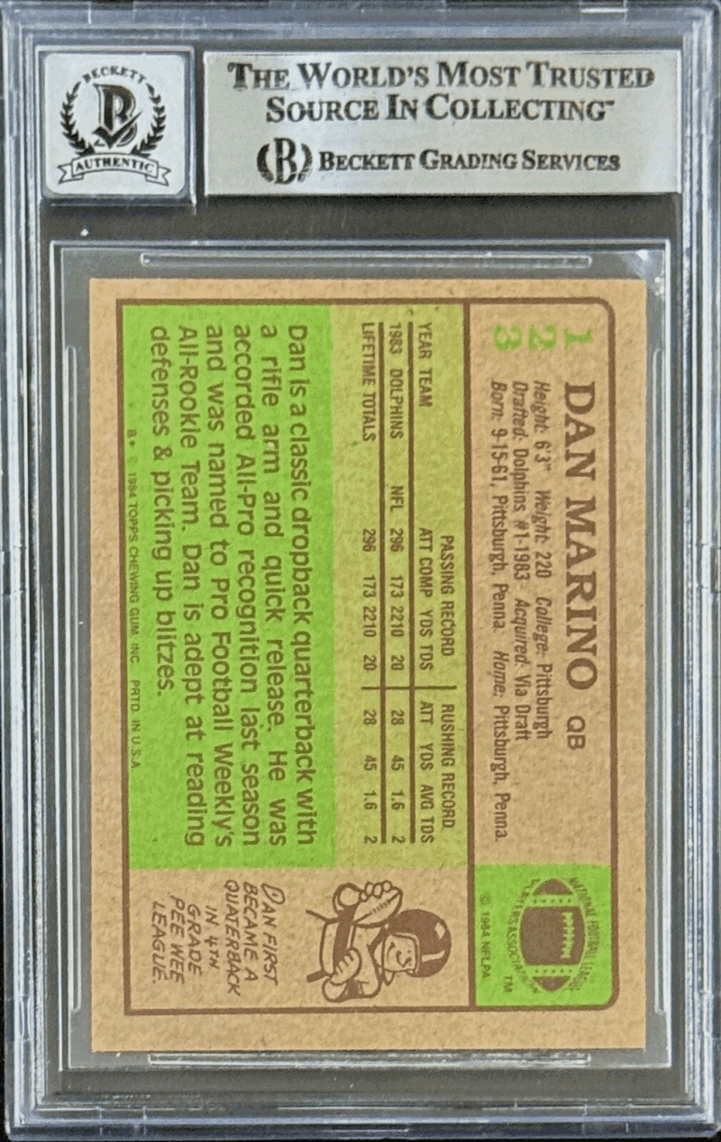 Dan Marino Signed Autographed 1984 Topps Card #123 Beckett 17387814 Auto 10 HOF - Image 2