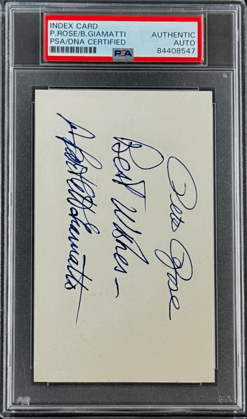 Pete Rose & Bart Giamatti Signed Index Card PSA/DNA 84408547 - Image 2