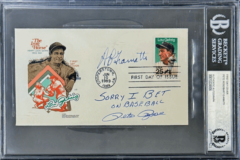 Pete Rose & Bart Giamatti Signed First Day Cover Beckett Sorry I Bet On Baseball