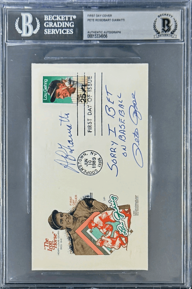 Pete Rose & Bart Giamatti Signed First Day Cover Beckett Sorry I Bet On Baseball - Image 2
