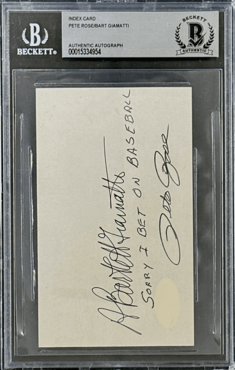 Pete Rose & Bart Giamatti Signed Index Card BAS 15334954 Sorry Bet On Baseball - Image 2