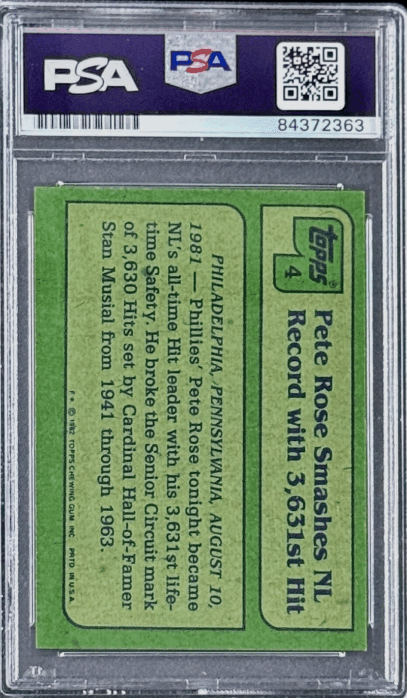 Pete Rose Signed 1982 Topps Card #4 PSA 84372363 Philadelphia Phillies - Image 2