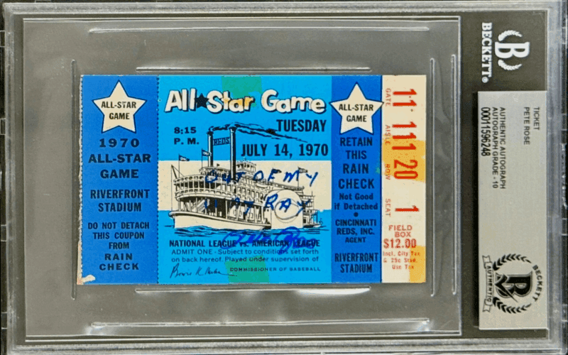 Pete Rose Signed 1970 MLB All Star Game Ticket Stub Beckett Ray Out of My Way