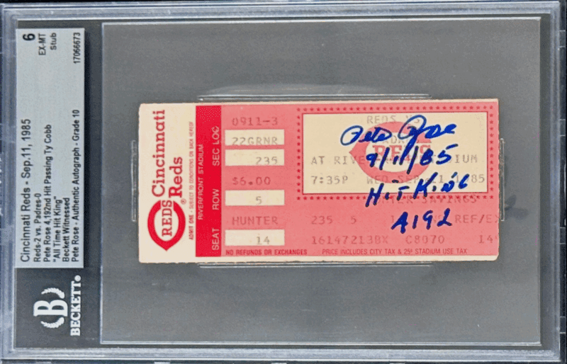 Pete Rose Signed 9/11/85 Ticket Stub Becomes The All Time Hit King BAS 17066673