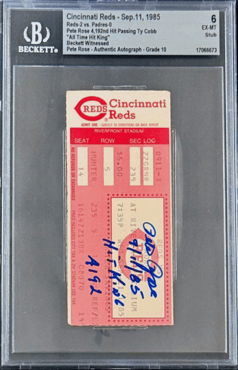 Pete Rose Signed 9/11/85 Ticket Stub Becomes The All Time Hit King BAS 17066673 - Image 2