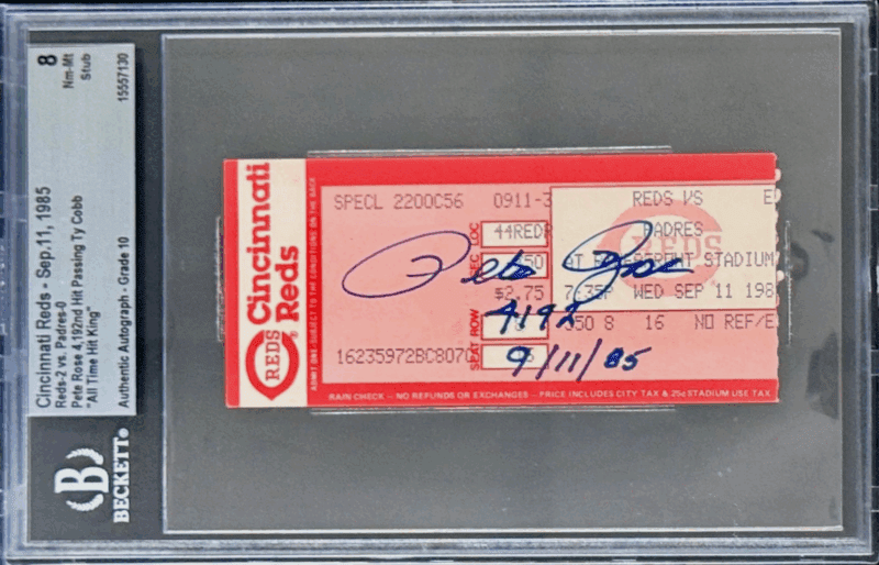 Pete Rose Signed 9/11/85 Ticket Stub Becomes The All Time Hit King BAS 15557130