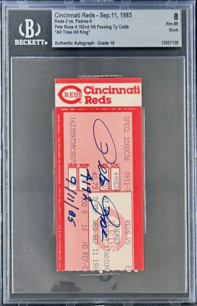 Pete Rose Signed 9/11/85 Ticket Stub Becomes The All Time Hit King BAS 15557130 - Image 2