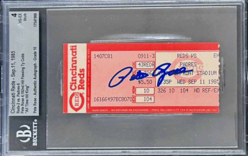 Pete Rose Signed 9/11/85 Ticket Stub Becomes The All Time Hit King BAS 17547968