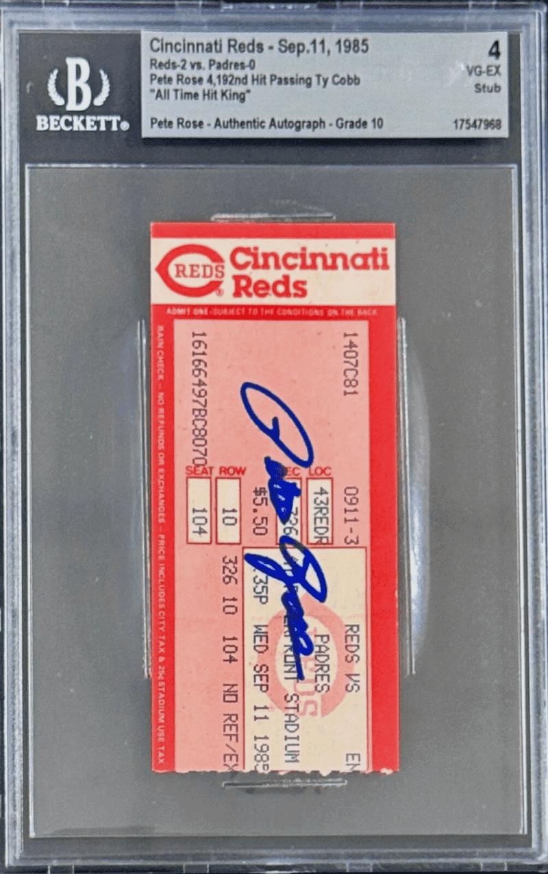 Pete Rose Signed 9/11/85 Ticket Stub Becomes The All Time Hit King BAS 17547968 - Image 2