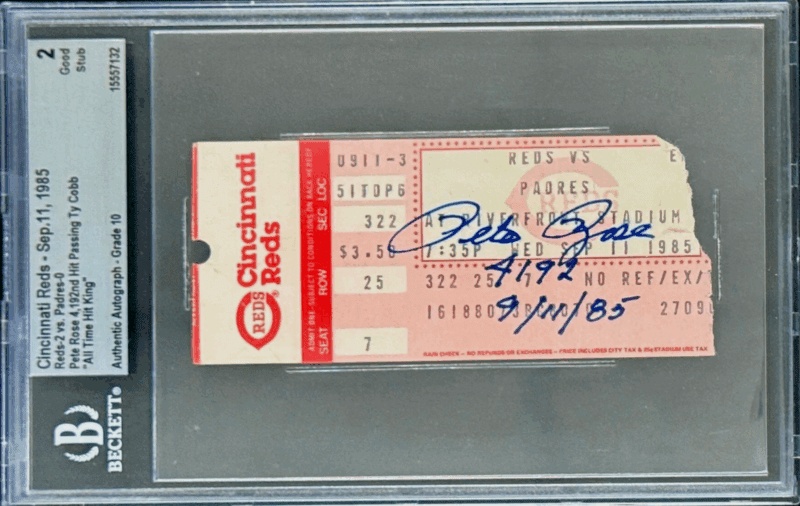 Pete Rose Signed 9/11/85 Ticket Stub Becomes The All Time Hit King BAS 15557132