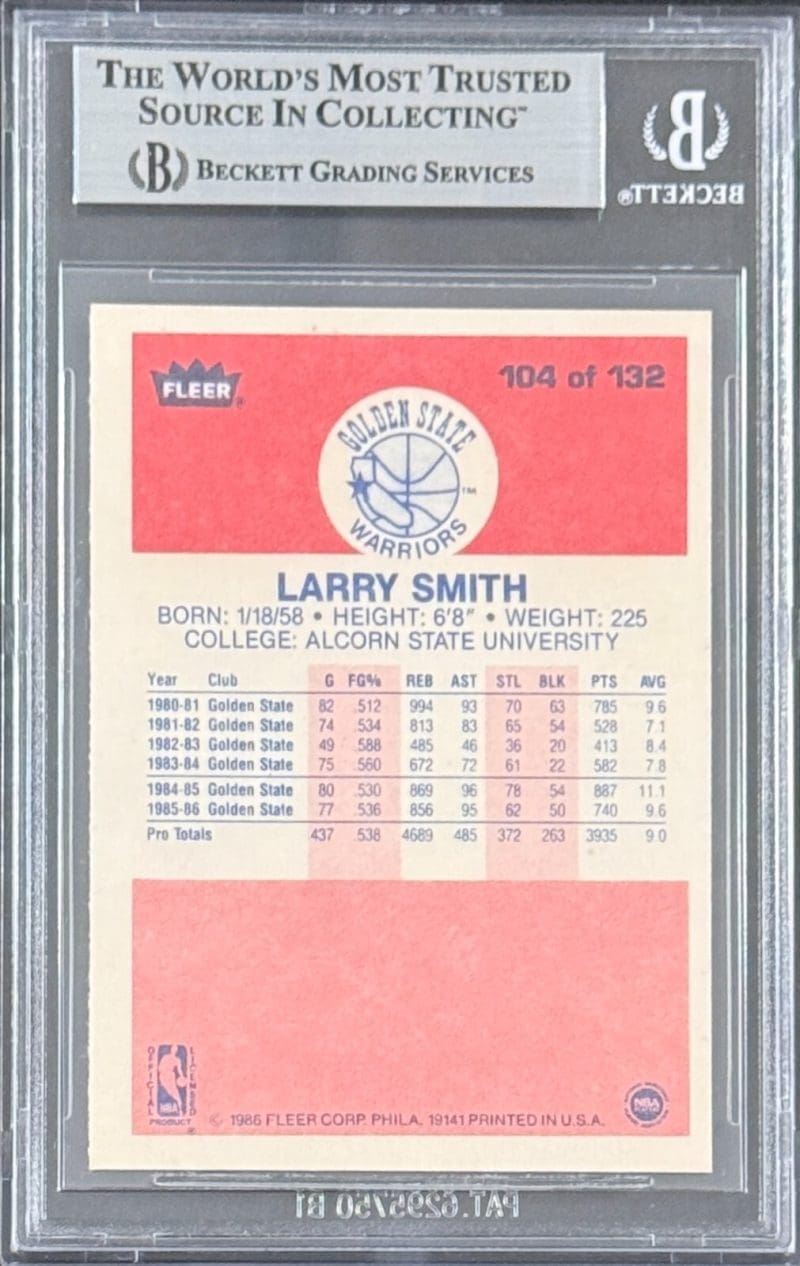 Larry Smith 1986-87 Fleer #104 BAS 17697234 - Image 2