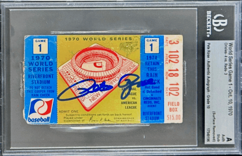 Pete Rose Signed 1970 World Series Game Ticket Stub Beckett A 17549196 Auto 10