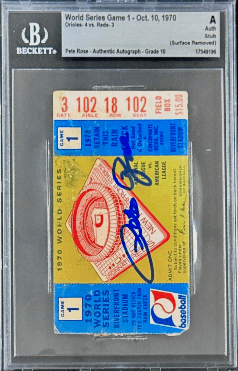 Pete Rose Signed 1970 World Series Game Ticket Stub Beckett A 17549196 Auto 10 - Image 2
