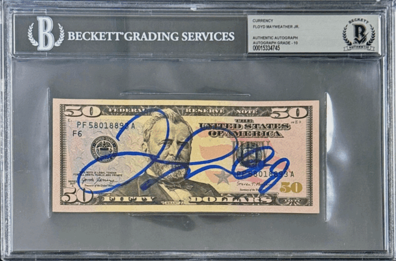 Floyd  Mayweather Jr. Signed Currency $50 Bill Beckett 15334745 Auto 10