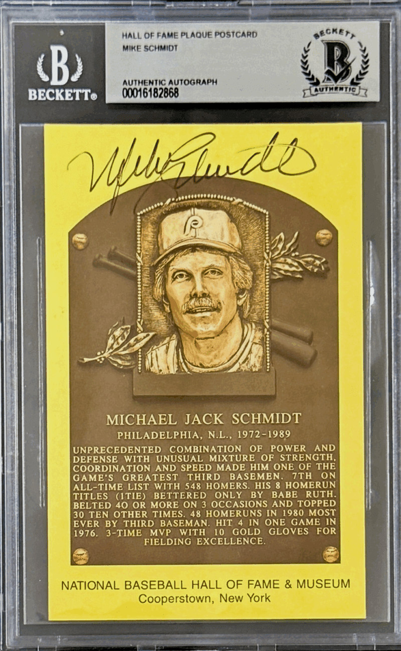 Mike Schmidt Signed Autographed Hall of Fame Plaque Postcard Beckett 16182868