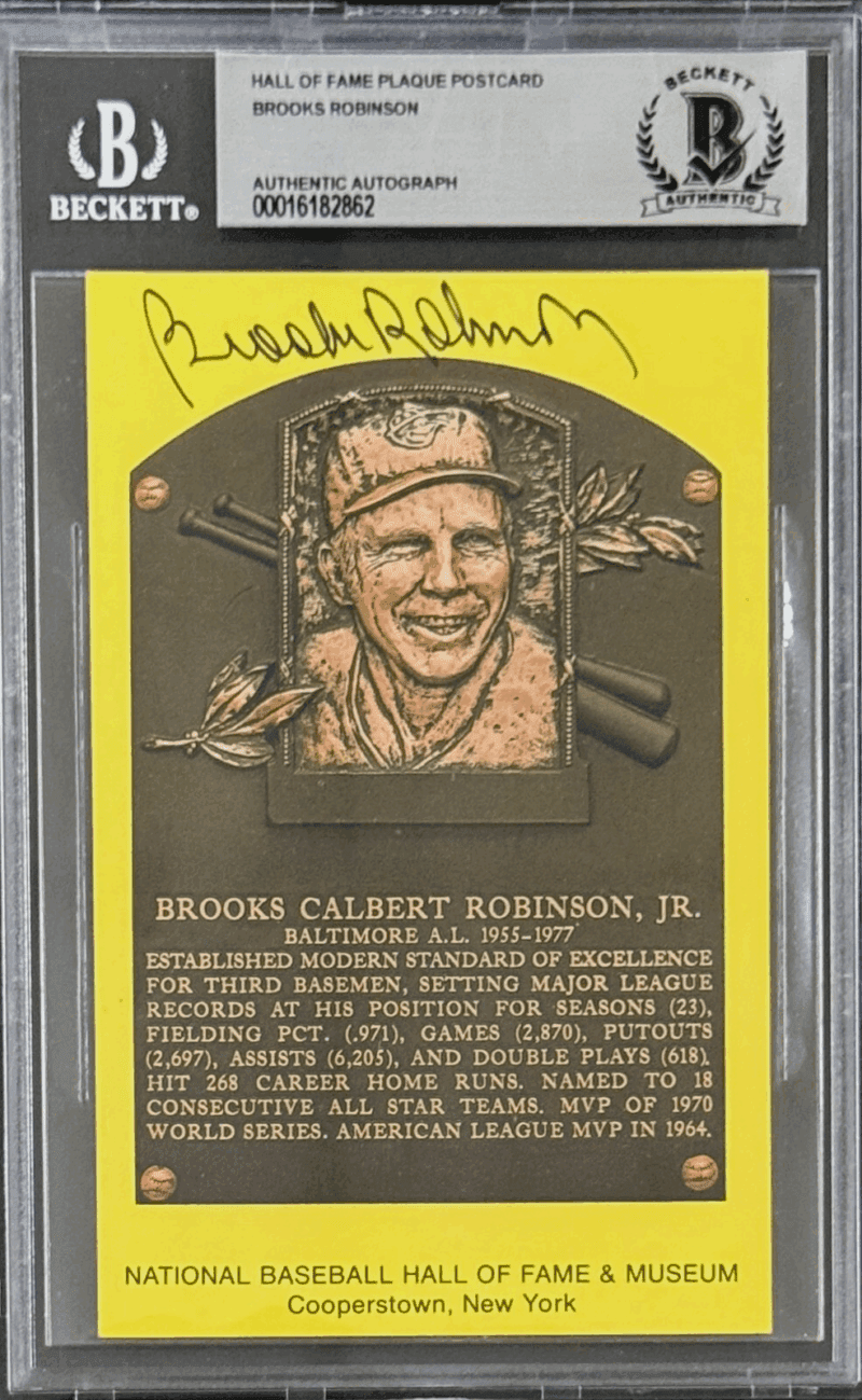Brooks Robinson Signed Autographed Hall of Fame Plaque Postcard Beckett 16182862