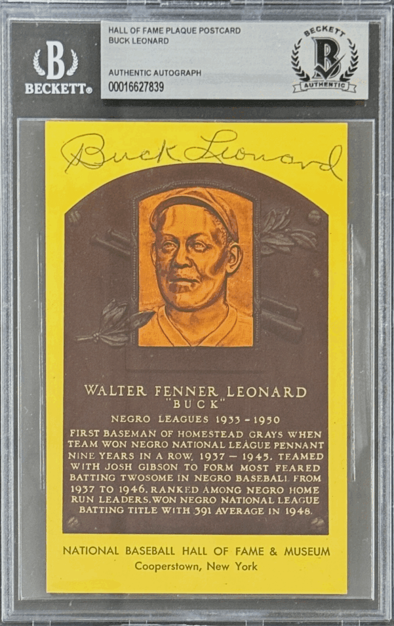 Buck Leonard Signed Autographed Hall of Fame Plaque Postcard Beckett 16627839