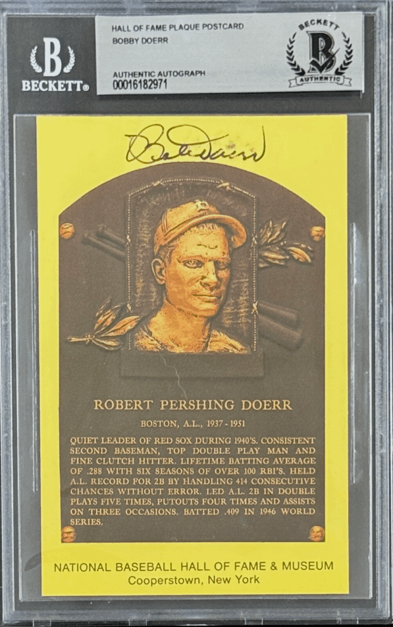 Bobby Doerr Signed Autographed Hall of Fame Plaque Postcard Beckett 161827791