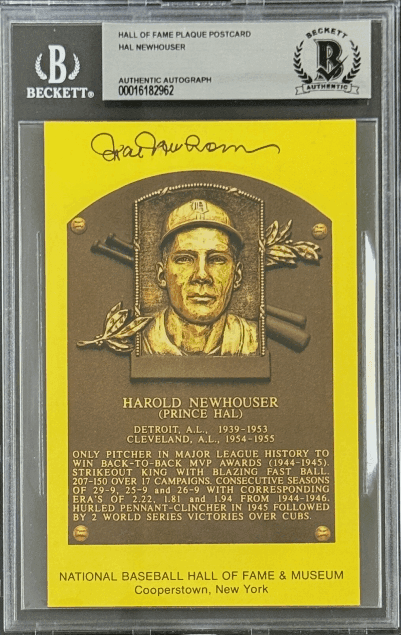 Hal Newhouser Signed Autographed Hall of Fame Plaque Postcard Beckett 16182962