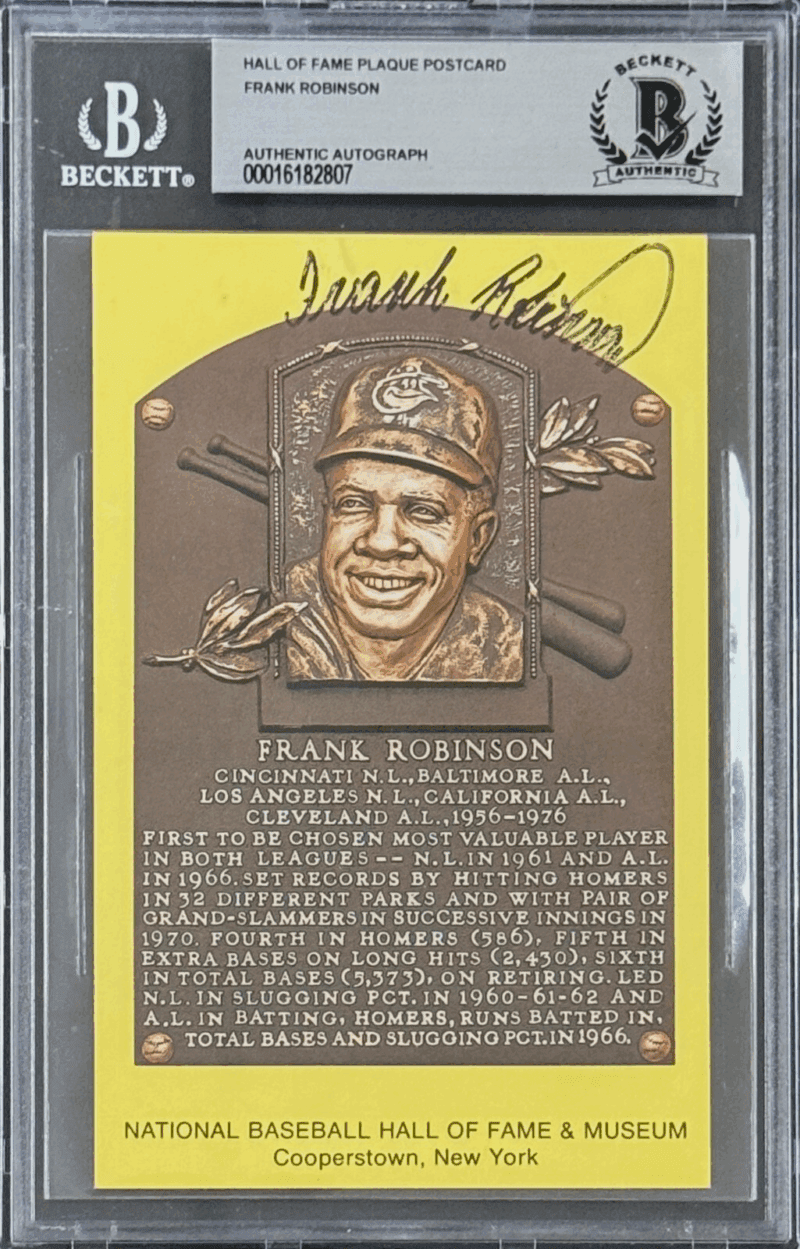 Frank Robinson Signed Autographed Hall of Fame Plaque Postcard Beckett 16182807