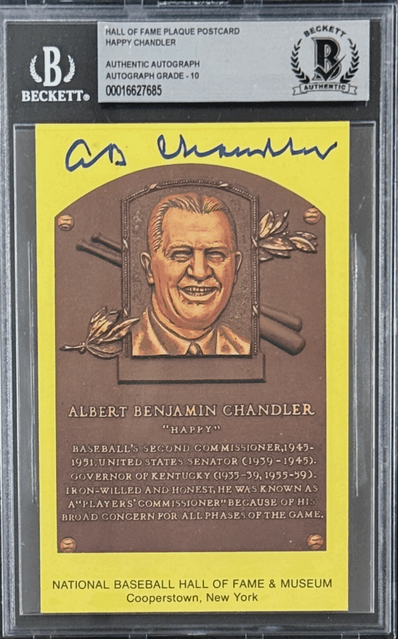 Happy Chandler Signed Autographed Hall of Fame Plaque Postcard Beckett 16627685