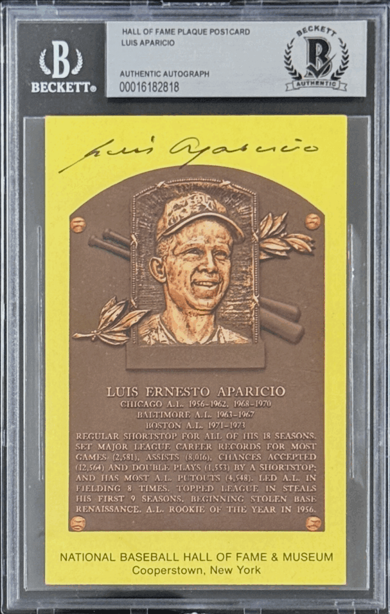 Luis Aparicio Signed Autographed Hall of Fame Plaque Postcard Beckett 16182818