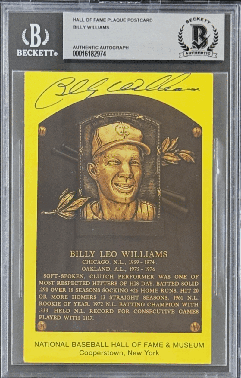 Billy Williams Signed Autographed Hall of Fame Plaque Postcard Beckett 16182974