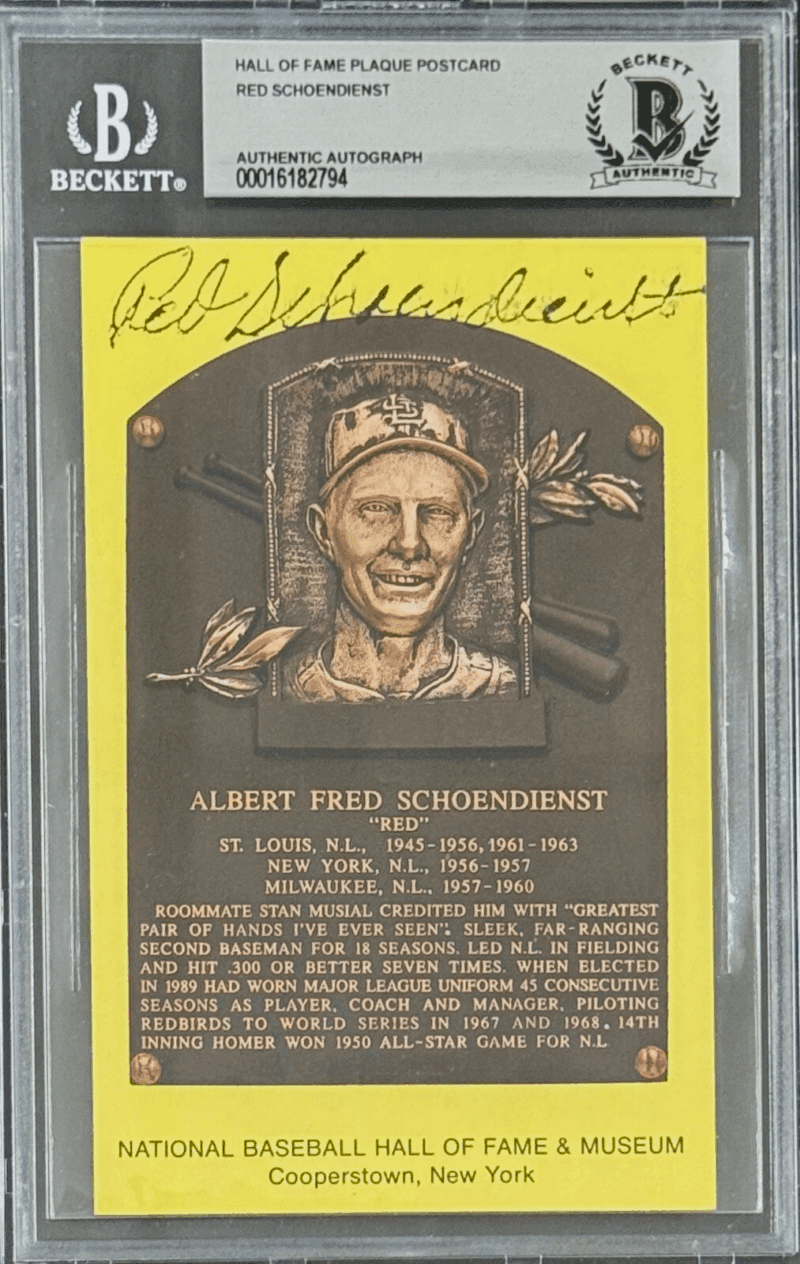 Red Schoendienst Signed Autographed Hall of Fame Plaque Postcard BAS 16182794