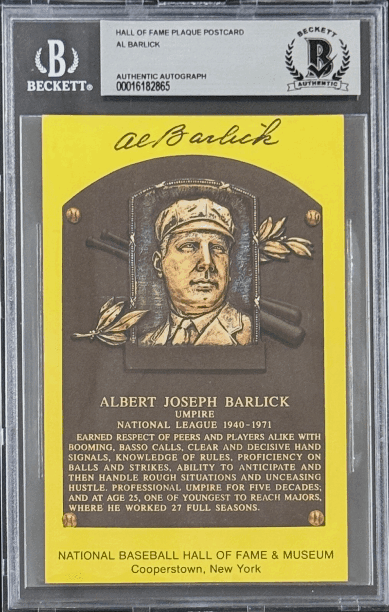 Al Barlick Signed Autographed Hall of Fame Plaque Postcard Beckett 16182865