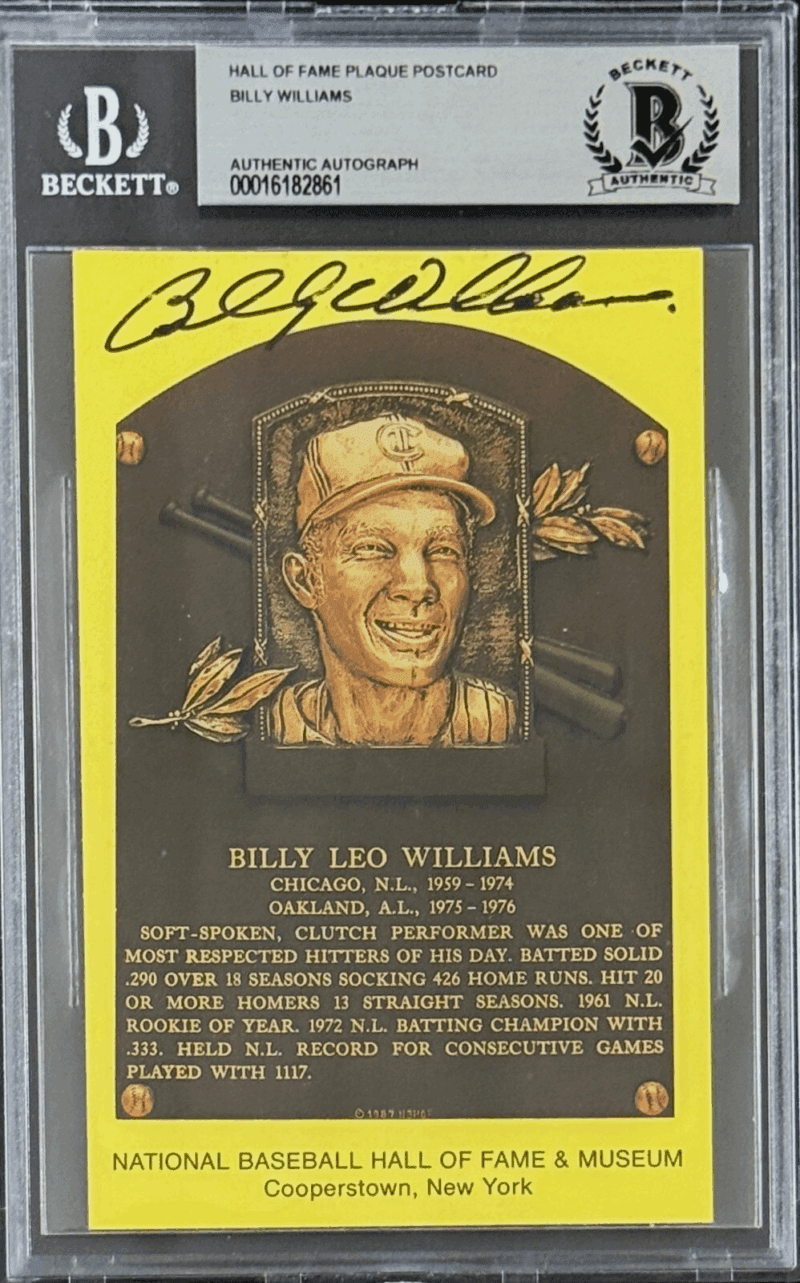 Billy Williams Signed Autographed Hall of Fame Plaque Postcard Beckett 16182861