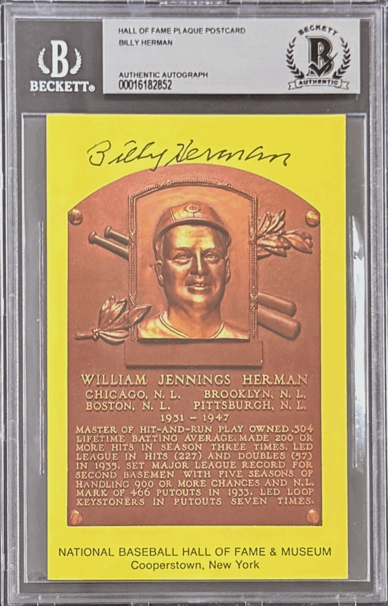 Billy Herman Signed Autographed Hall of Fame Plaque Postcard Beckett 16182852