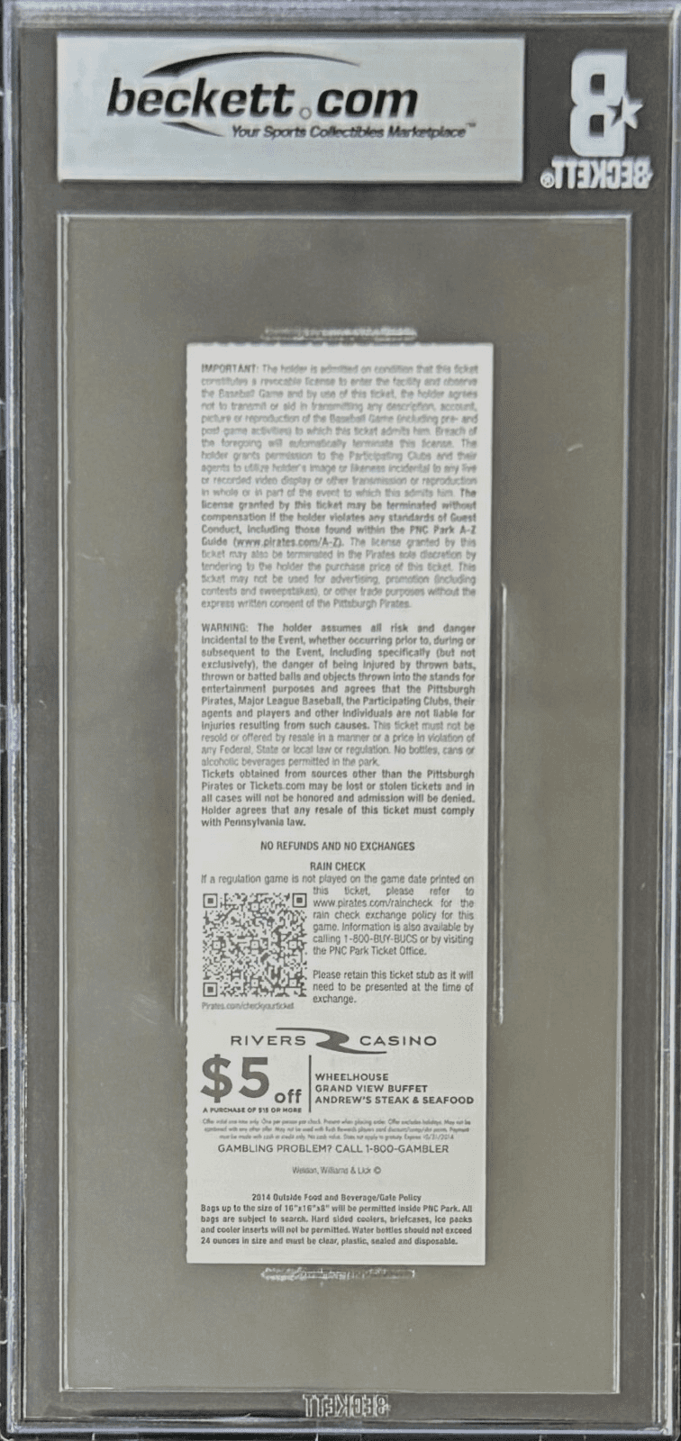 Mike Tyson Signed First Pitch Pirates Game Full Ticket Beckett 8 NM-MT 17857892 - Image 2