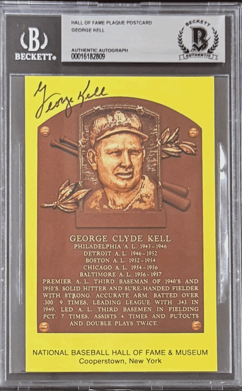 George Kell Signed Autographed Hall of Fame Plaque Postcard Beckett 16182809