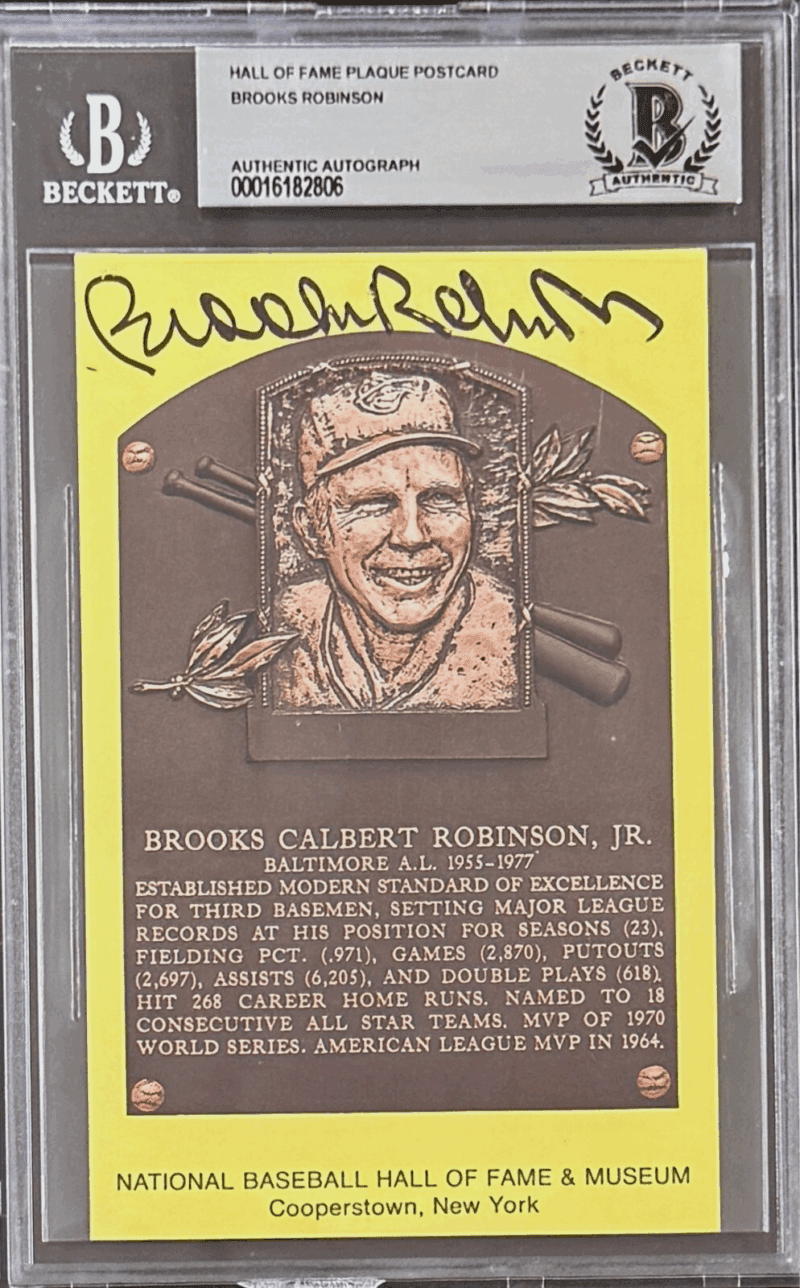 Brooks Robinson Signed Autographed Hall of Fame Plaque Postcard Beckett 16182806