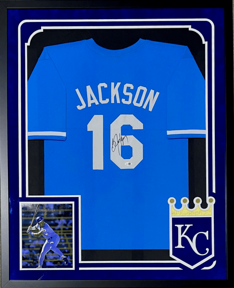 Bo Jackson Signed Autographed Framed Blue Jersey JSA Suede Cut Logo